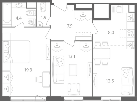 Продажа 2-комнатной квартиры 67,1 м², 2/14 этаж