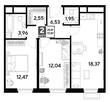 Продажа 2-комнатной квартиры 57,9 м², 25/25 этаж
