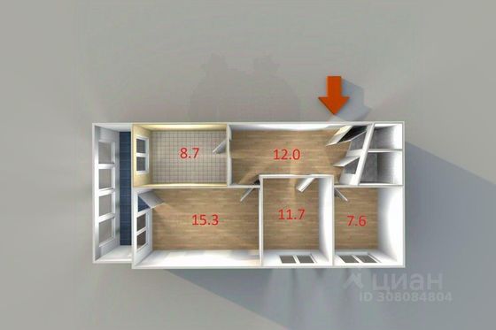 Продажа 3-комнатной квартиры 59,7 м², 2/3 этаж