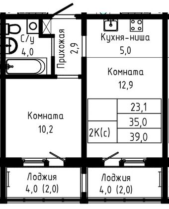 Продажа 2-комнатной квартиры 39 м², 5/17 этаж