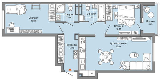 76 м², 3-комн. квартира, 3/9 этаж