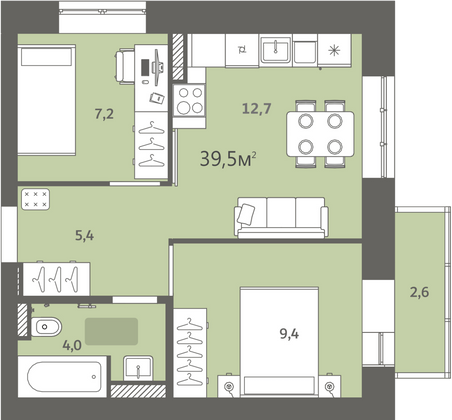 Продажа 2-комнатной квартиры 39,5 м², 9/9 этаж