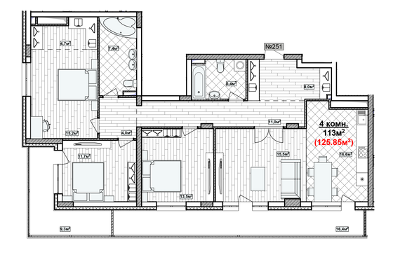 Продажа 4-комнатной квартиры 125,8 м², 16/19 этаж