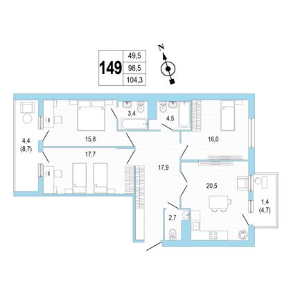 Продажа 3-комнатной квартиры 104,5 м², 6/8 этаж