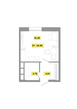 24,6 м², 1-комн. квартира, 1 этаж