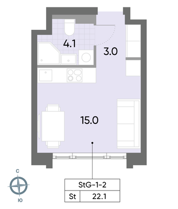 Продажа квартиры-студии 22,1 м², 2/52 этаж