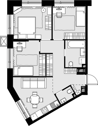 62,7 м², 3-комн. квартира, 25/28 этаж