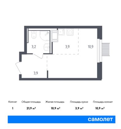 21,9 м², студия, 16/17 этаж