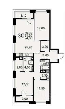 Продажа 3-комнатной квартиры 94,3 м², 6/25 этаж