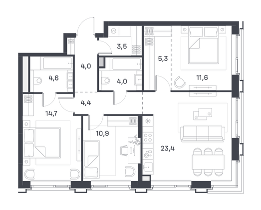 40,7 м², 1-комн. квартира, 10/25 этаж