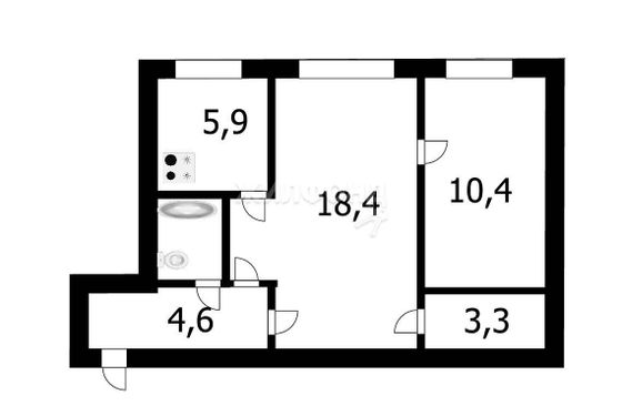 Продажа 2-комнатной квартиры 45,5 м², 1/5 этаж