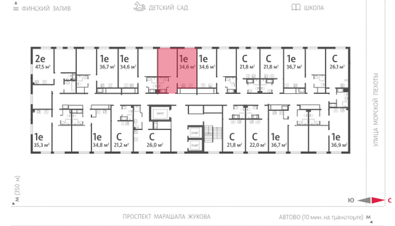 34,6 м², 1-комн. квартира, 9/23 этаж