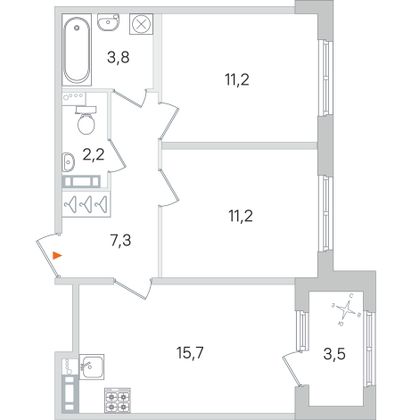 Продажа 2-комнатной квартиры 53,2 м², 4/4 этаж