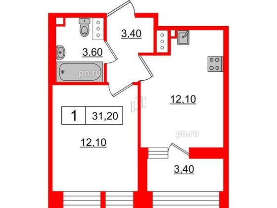 Продажа 1-комнатной квартиры 31,2 м², 5/10 этаж