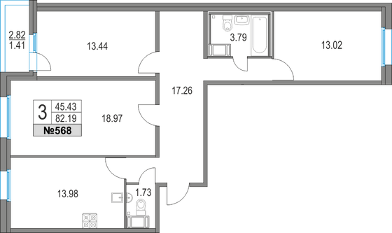 Продажа 3-комнатной квартиры 82,2 м², 6/25 этаж