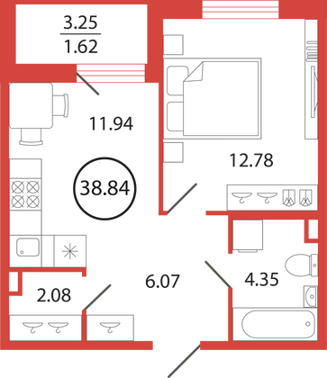 Продажа 1-комнатной квартиры 38,8 м², 12/12 этаж