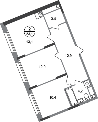 53,1 м², 2-комн. квартира, 3/17 этаж