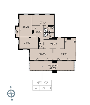 Продажа 4-комнатной квартиры 238,1 м², 9/9 этаж