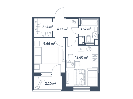 34,7 м², 1-комн. квартира, 20/25 этаж