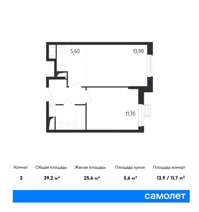 Продажа 2-комнатной квартиры 39,2 м², 12/23 этаж