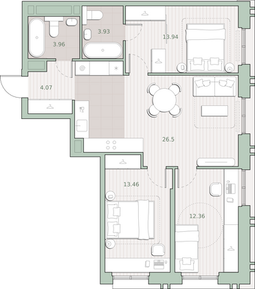 78,2 м², 3-комн. квартира, 3/30 этаж