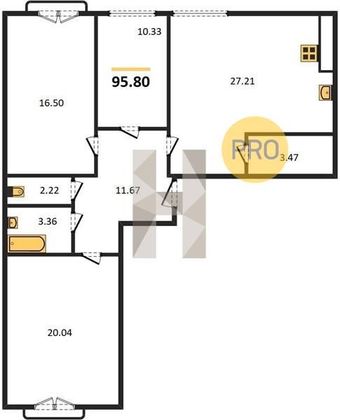 Продажа 3-комнатной квартиры 95,8 м², 5/6 этаж