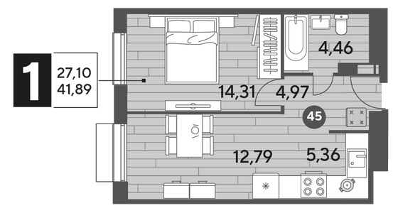 Продажа 1-комнатной квартиры 41,9 м², 2/9 этаж