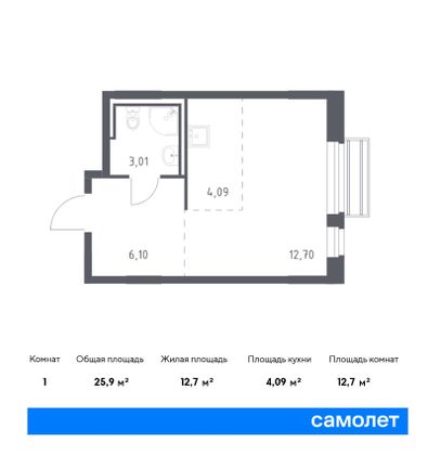 25,9 м², студия, 4/8 этаж