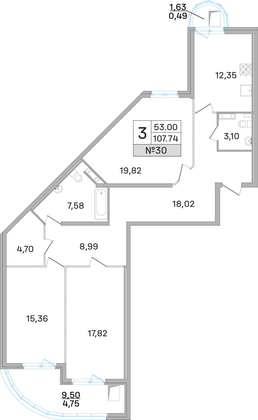 107,7 м², 3-комн. квартира, 9 этаж
