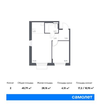 40,8 м², 1-комн. квартира, 1/9 этаж