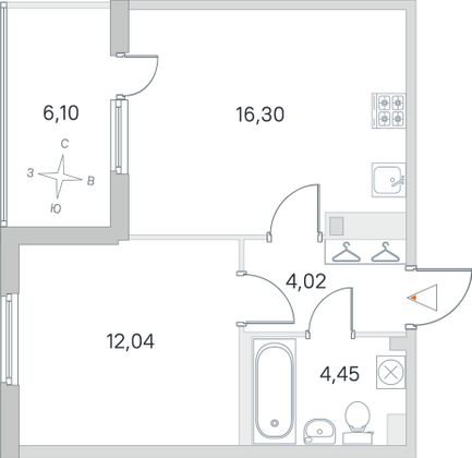 Продажа 1-комнатной квартиры 39,9 м², 2/4 этаж
