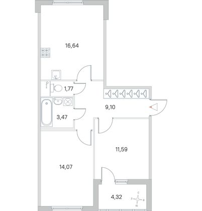 Продажа 2-комнатной квартиры 58,8 м², 1/4 этаж