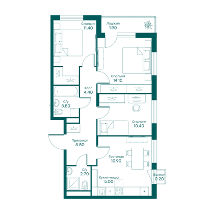 70,6 м², 4-комн. квартира, 5/6 этаж