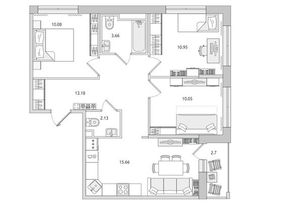 Продажа 3-комнатной квартиры 68,5 м², 2/15 этаж