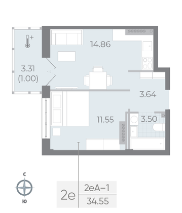 Продажа 1-комнатной квартиры 34,5 м², 7/8 этаж