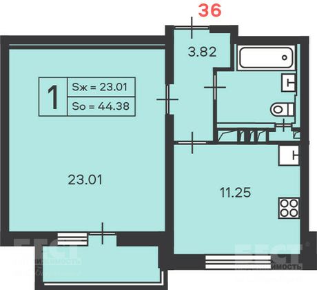 Продажа 1-комнатной квартиры 42,6 м², 7/17 этаж