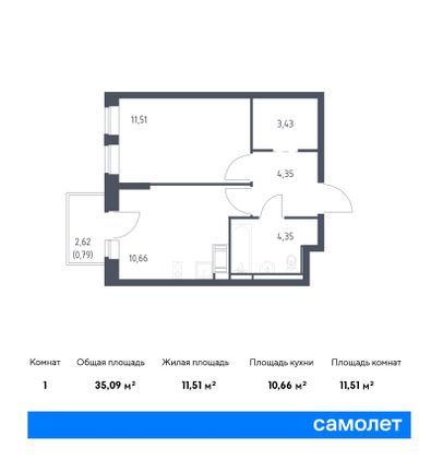 35,1 м², 1-комн. квартира, 11/11 этаж