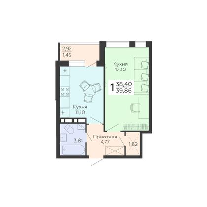 Продажа 1-комнатной квартиры 39,9 м², 4/18 этаж