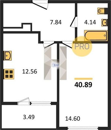 Продажа 1-комнатной квартиры 40,9 м², 2/8 этаж