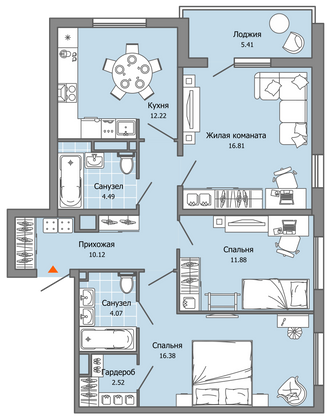 81 м², 3-комн. квартира, 5/12 этаж