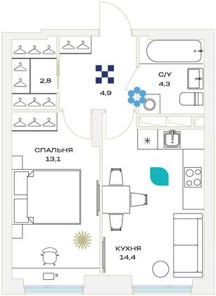 Продажа 1-комнатной квартиры 39,7 м², 6/23 этаж