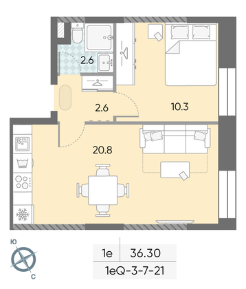 Продажа 1-комнатной квартиры 36,3 м², 21/28 этаж