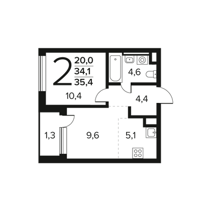 Продажа 2-комнатной квартиры 35,4 м², 1/12 этаж