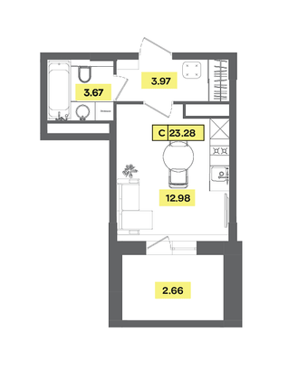 23,3 м², студия, 7 этаж