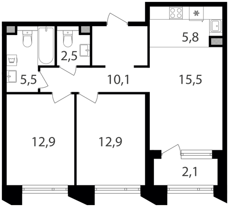 Продажа 2-комнатной квартиры 67,3 м², 9/21 этаж