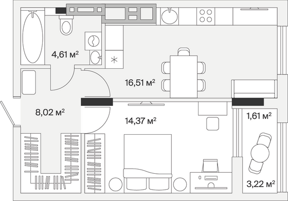 Продажа 1-комнатной квартиры 45,1 м², 1/7 этаж