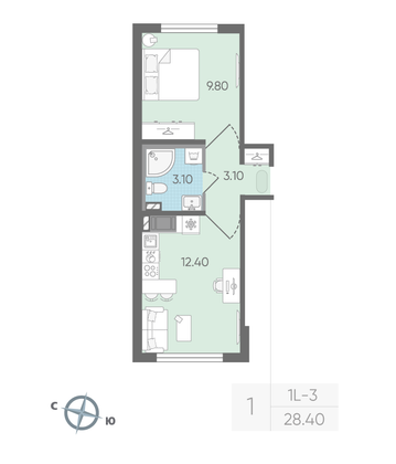Продажа 1-комнатной квартиры 28,4 м², 3/24 этаж