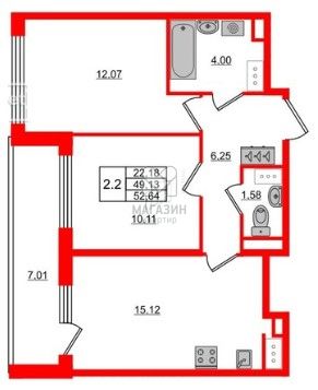 Продажа 2-комнатной квартиры 52,6 м², 10/15 этаж