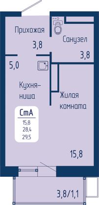 29,5 м², студия, 4/15 этаж