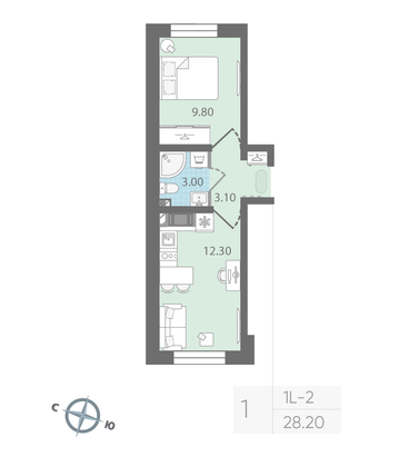 Продажа 1-комнатной квартиры 28,2 м², 4/25 этаж
